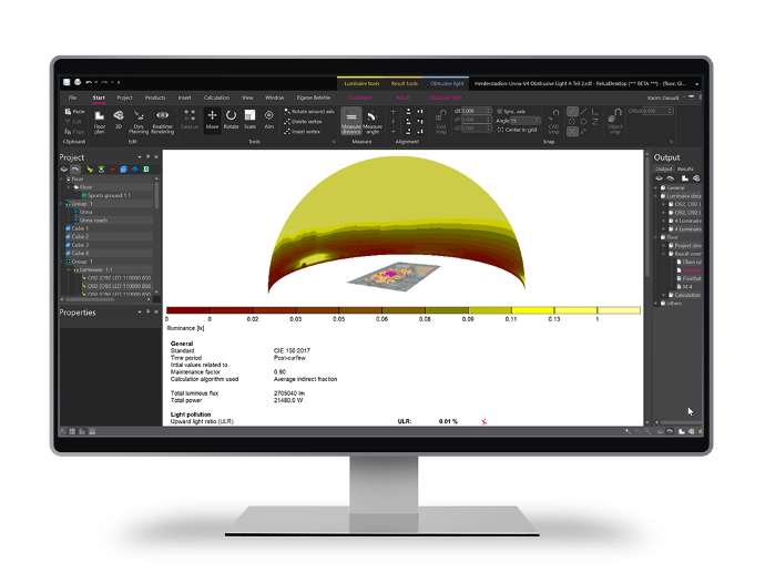UFR calculation with visual as a light dome