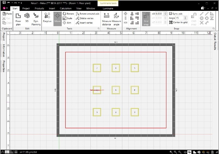 Centred luminaire group in a ReluxDesktop scene